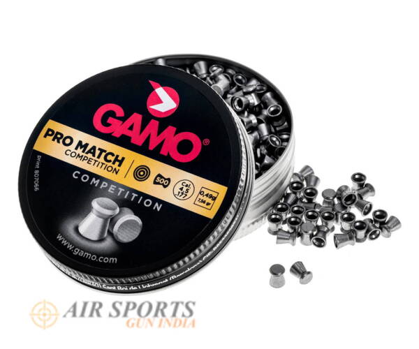 Gamo Pro Match Airgun Pellets 0.177 (4.5mm) | 7.56gr, Tin Of 500 Pcs By Airsports Gun India